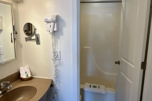 Bathroom located off the main room