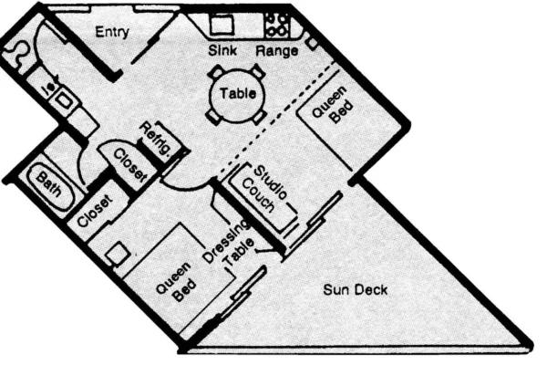 Floorplan of units 201-208; 301-308