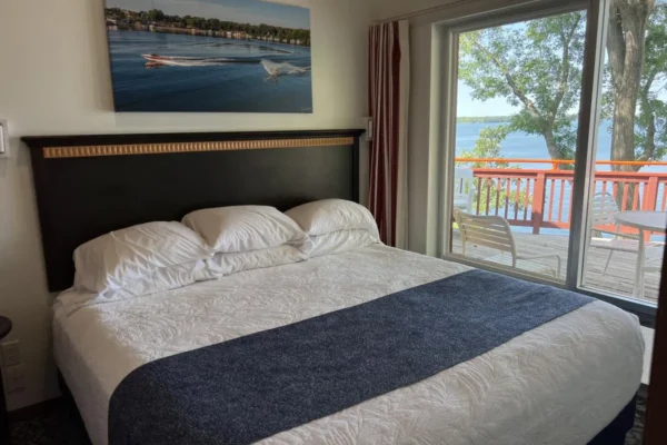 Lakeside bedroom with king bed