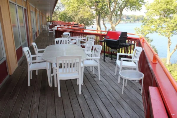 View of the nonsmoking patio on the upper level