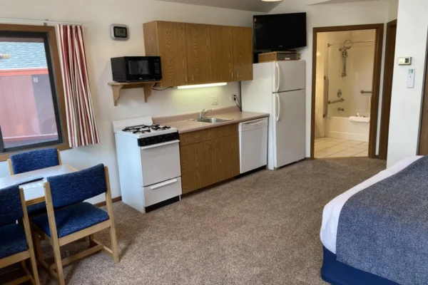 View of the kitchen and dining area