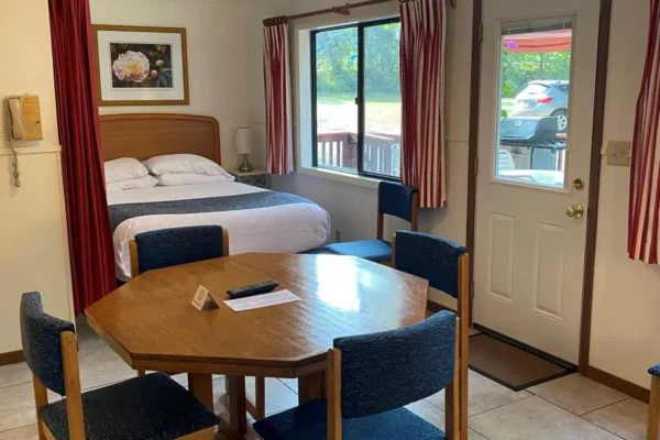 View of the main living area with a queen bed