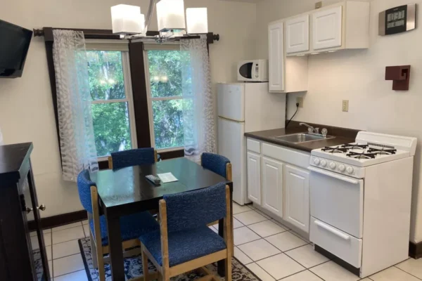 View of the kitchen and dining area